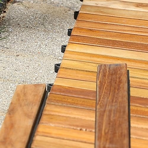 Miniatura 10 de Baldosa de madera de teca aceitado Bare Decor ez-floor interlazada acabado sólido Juego de 10 9tablones