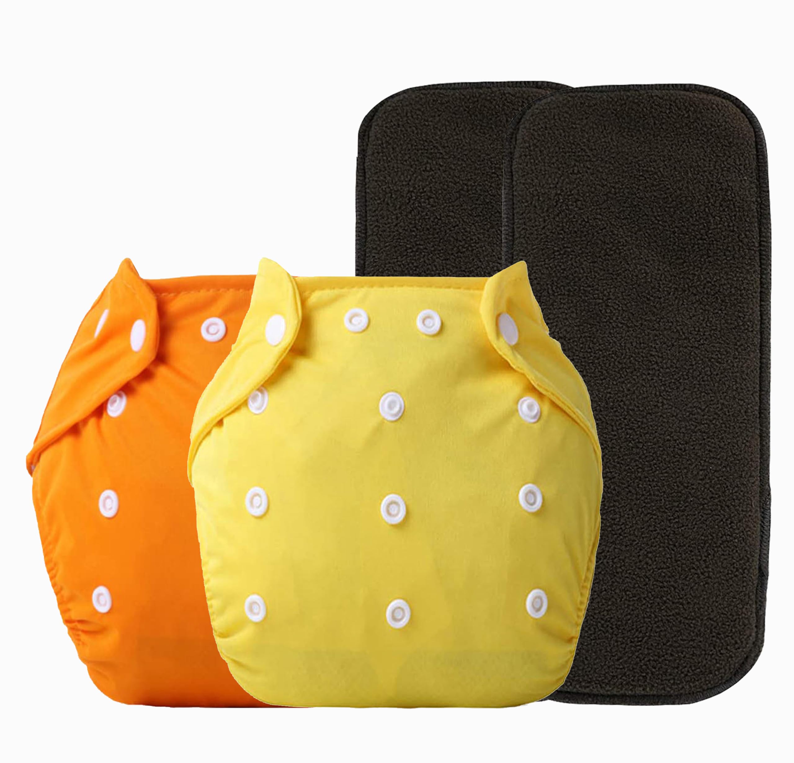 Alya Pocket Button Style Solid Reusable Cloth Diaper All in One Adjustable Washable Diapers Nappies(Without Inserts) for Toddlers/New Borns(0-24 Months,3-16KG) (Pack of 2, Yellow,Orange)