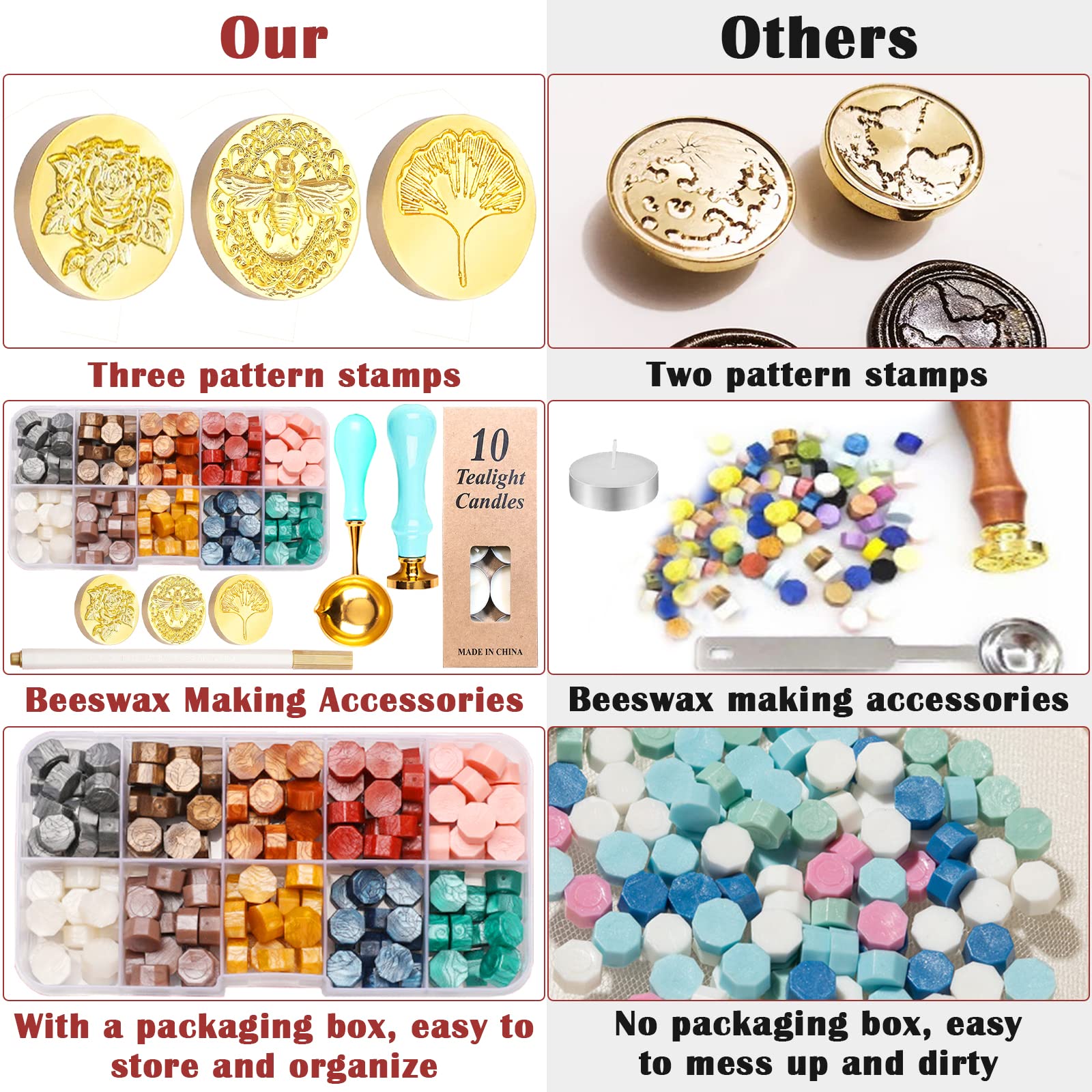 RUIJIE Lot De 150 Perles De Cire à Cacheter De 10 Couleurs Avec 3 Tampons, 10 Bougies, 1 Cuillère Et 1 Stylo De Bricolage, Tampons De Cire Pour Lettres, Cartes D'invitation, Cadeau