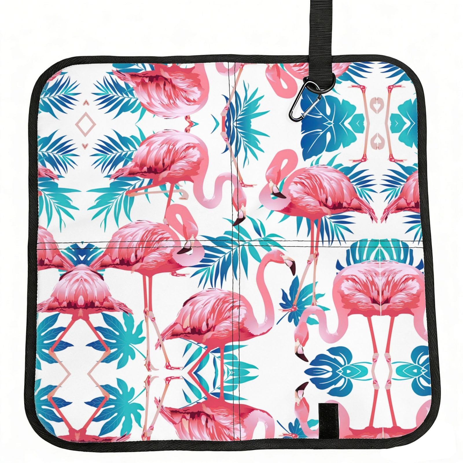 DIEzig Flamingo bird Green Plant Leaf Printed Compact Foldable Sitting Pad Oxford Base, Portable Cushion for Fishing Sports Events