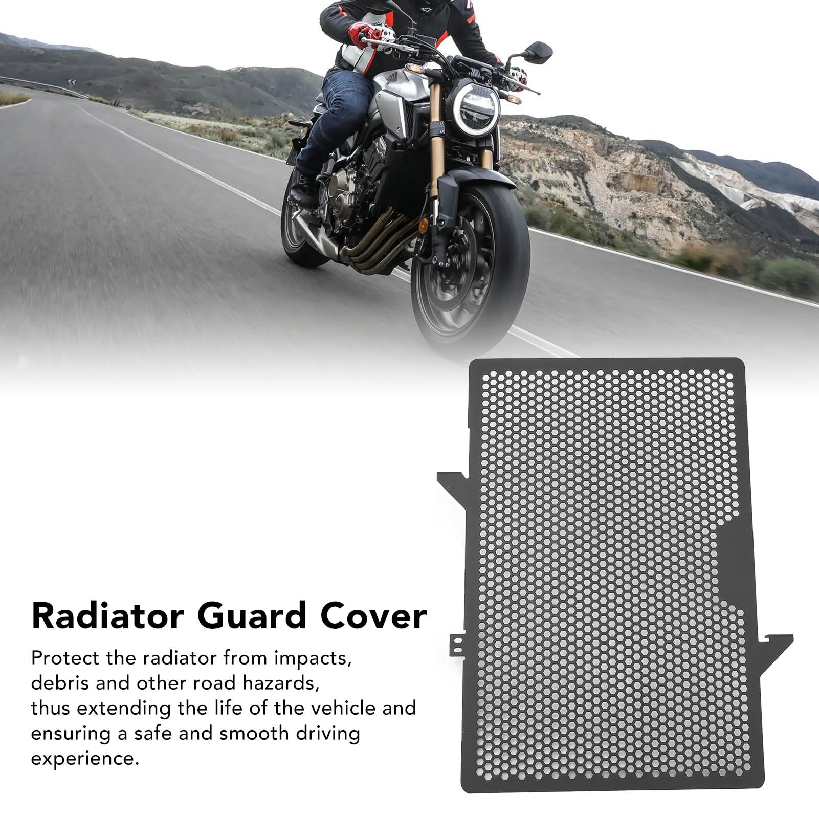 Garde de radiateur de Moto, Couvercle de radiateur Noir, Remplacement de la calandre du radiateur pour CB650R CB650F CBR650R 2014-2020 Protection du réservoir d'eau