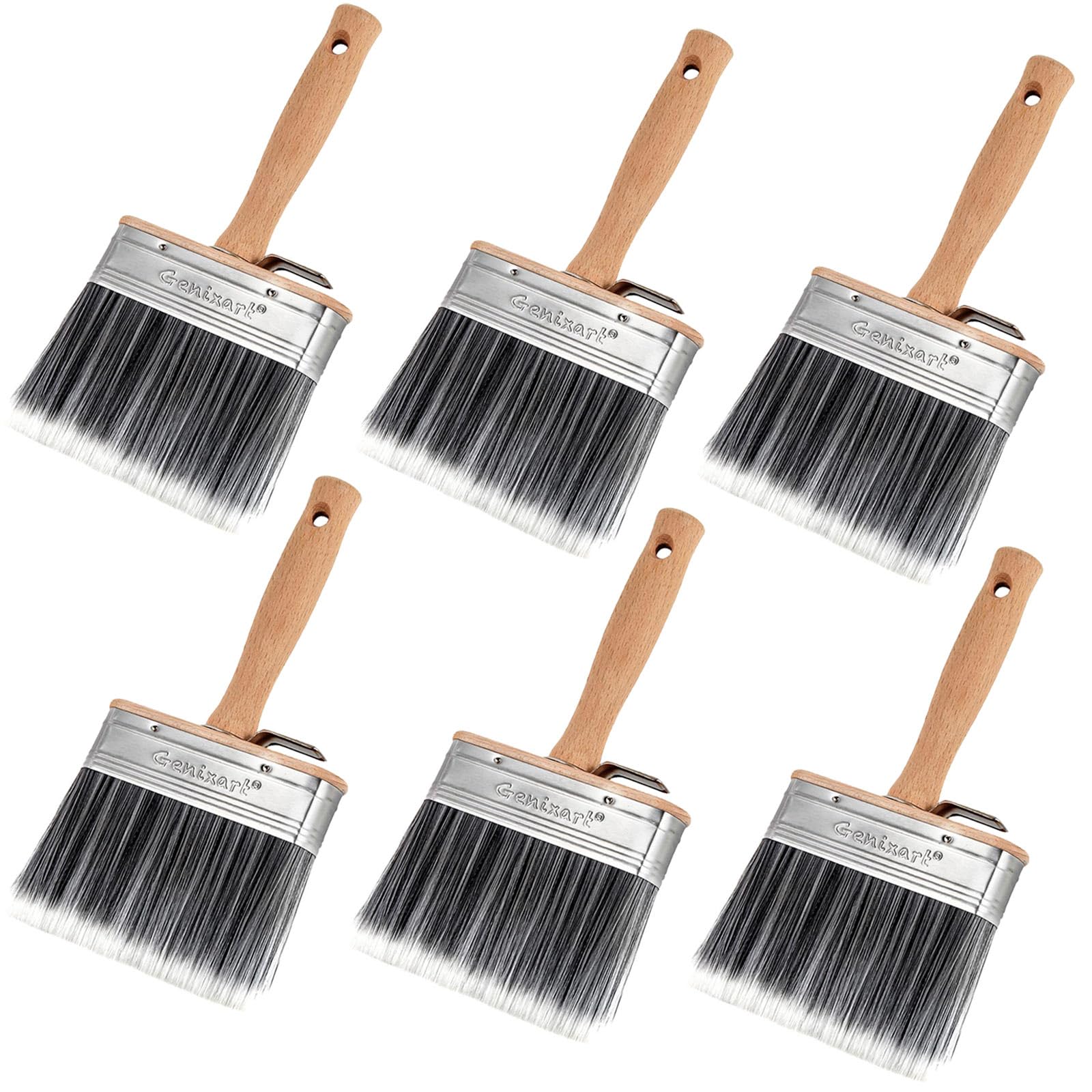 Genixart Shed & Fence Block Paint Brush - 5 inch Big Decking Stain Brush for Wood - Large Masonry Paintbrush - Wide Limewash Brushes for Brick Concrete Walls (2 Pack)