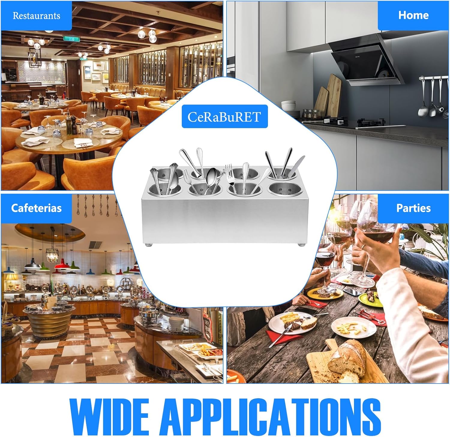 Commercial 8-Hole Stainless Steel Cylinder Flatware Silverware Utensil Holder Organizer Restaurant Silverware Organizer Countertop Cylinder Holder For Restaurants, Catering