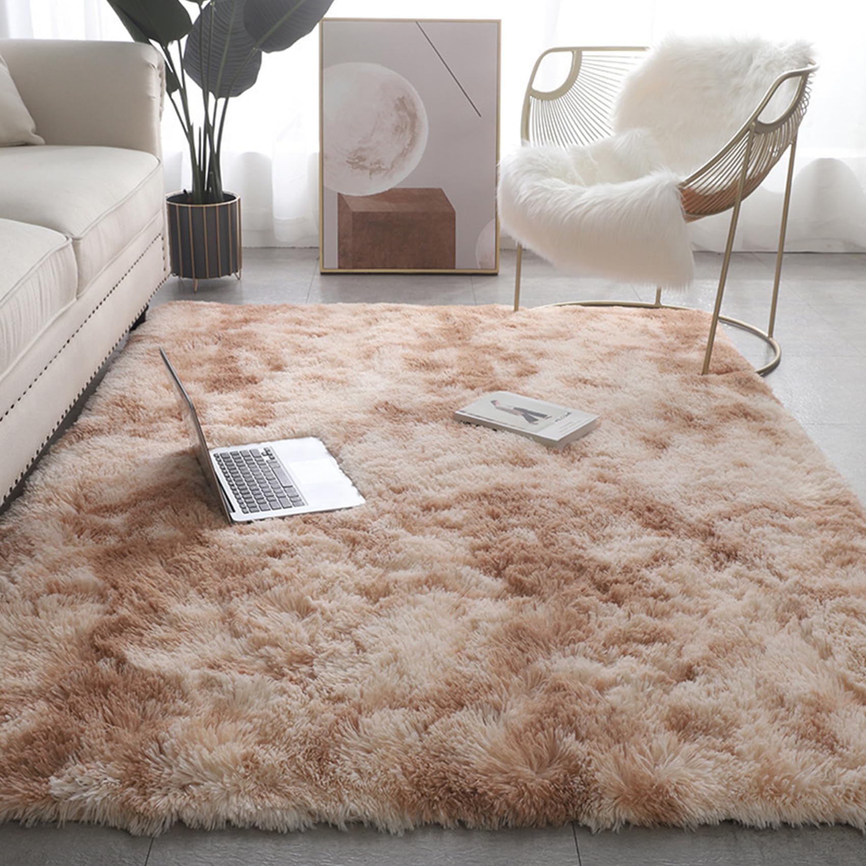 Alfombra Habitación Juvenil 155 x 220 cm, Súper Grueso Lavable a Máquina Duradero, Antimanchas, Resistente a La Humedad, Modernas Dormitorio Alfombras, para Dormitorio, Beige