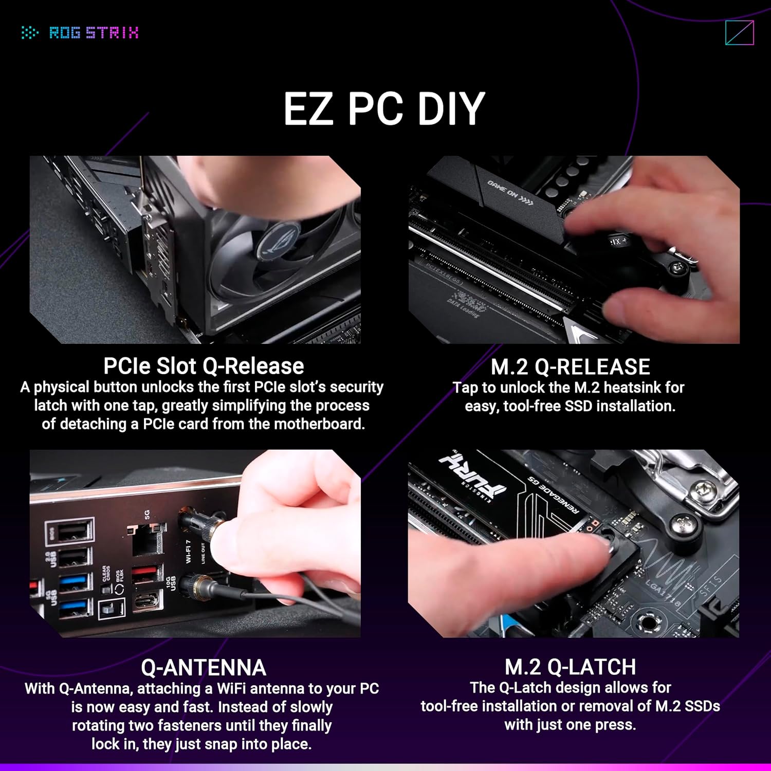ASUS ROG Strix B850-F GAMING WIFI7 NEO, AMD ATX motherboard, 16+2+2 power stages, DDR5 slots, four M.2 slots, PCIe? 5.0, three USB 2.0 headers, USB 20Gbps Type-C?, WiFi 7, Realtek 5G and Aura Sync RGB