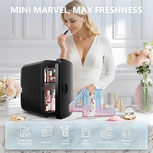 Miniatura 2 de EUHOMY Mini refrigerador compacto de 4 litros6 latas, enfriador y calentador portátil de CACC para cuidado de la piel, alimentos y bebidas, mini