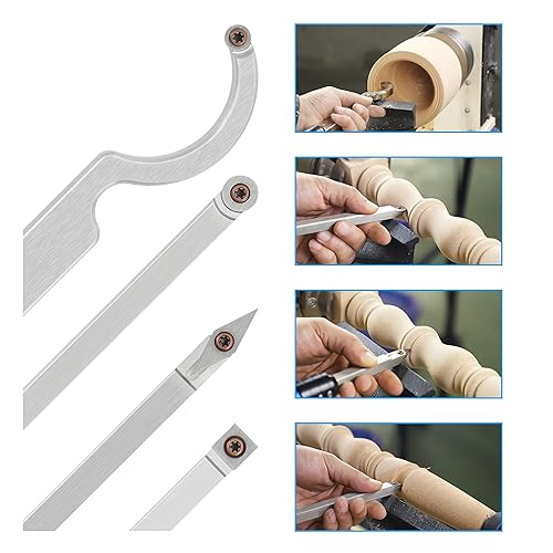 Miniatura 5 de Juego de insertos de cortadores de carburo de tungsteno (8 piezas) con 4 tornillos para herramientas de torneado de torno de madera (incluye