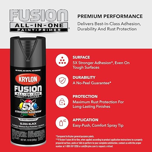 Miniatura 8 de Krylon Fusion - Pintura en aerosol adhesiva todo en uno para uso en interiores y exteriores, 12 onzas, color negro
