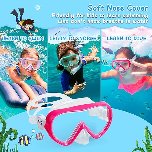 Miniatura 6 de Máscara de natación para niños, máscara de buceo de esnórquel de 180, gafas de natación antivaho para niños con cubierta para la nariz, gafas de