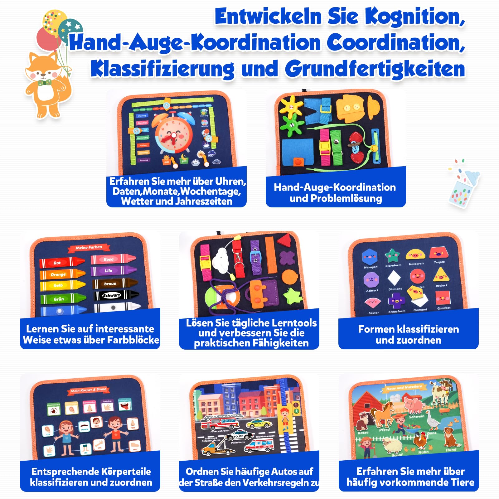 ZOOI Busy Board Montessori Spielzeug ab 1 Jahr, Busy Book Kinderspielzeug ab 1 2 3 Jahre, Baby Geschenk Spielzeug ab 1 2 3 Jahre, Einschulung Mädchen, Schultüte Füllung