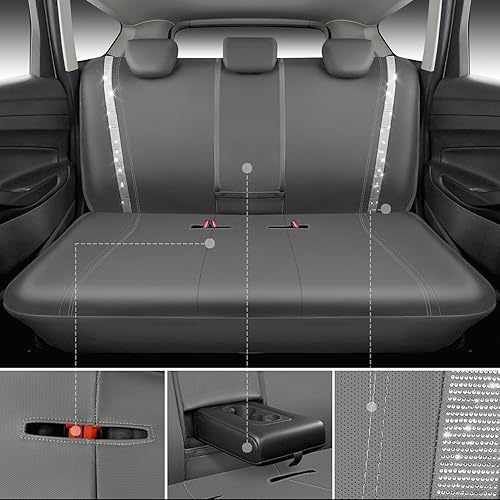 Miniatura 118 de CAR PASS Funda de asiento trasero de cuero y diamantes de imitación brillantes, impermeable, diseño de diamante brillante, ajuste universal, tiras