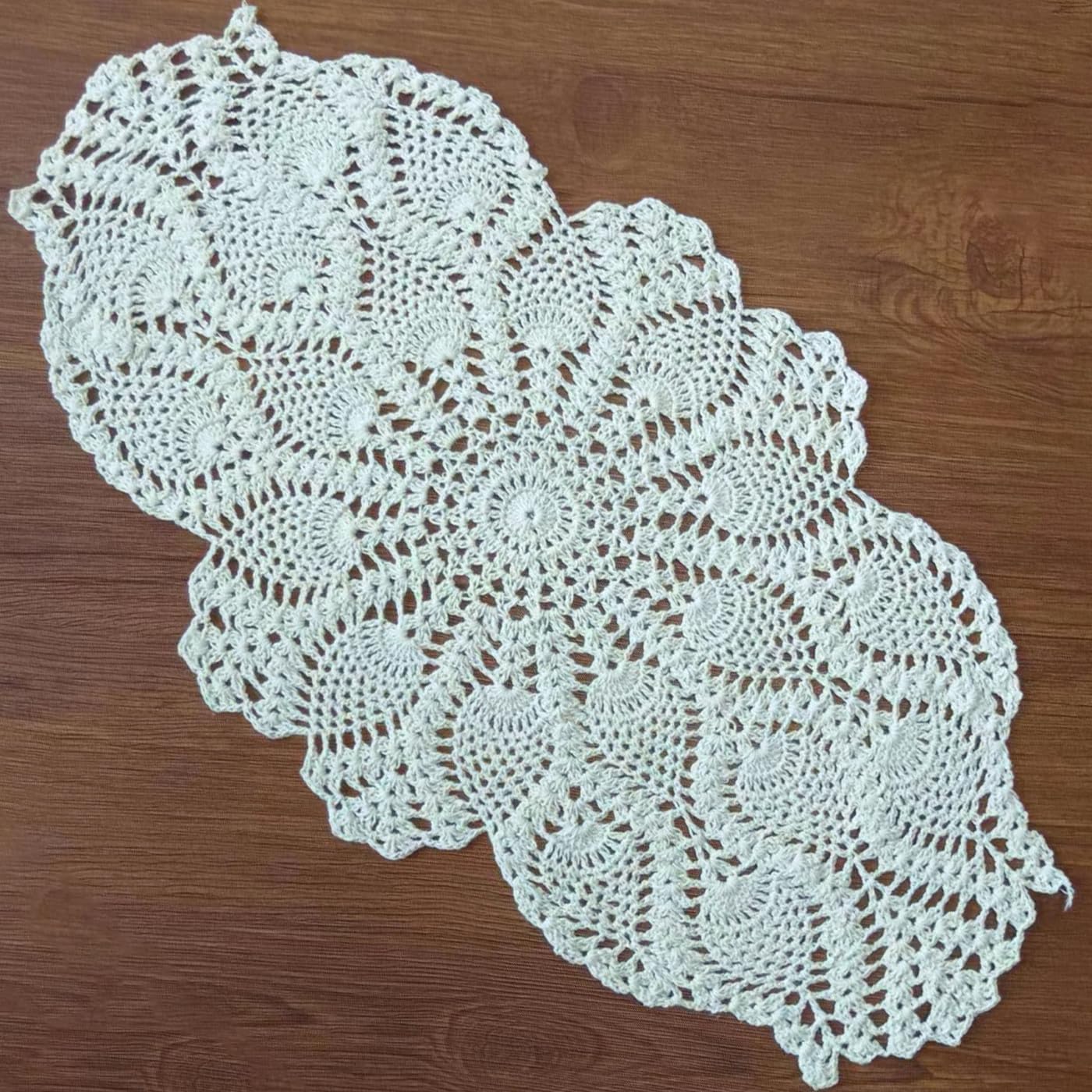 Phantomon Oval Lace Doilies Crochet Table Placemats Handmade Round Knitted Doily for Sofa Furniture Cover Vintage Tablecloth, 23 x 12 Inch, 100% Cotton (Beige)