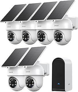 ANSQUE Security Cameras Wireless Outdoor Home System, 6 Camera Kit, No Subscription Fees, Solar Powered, Local Storage, 365-Day Battery Life, 360°PTZ Surveillance, Auto Tracking, 2K Color Night Vision
