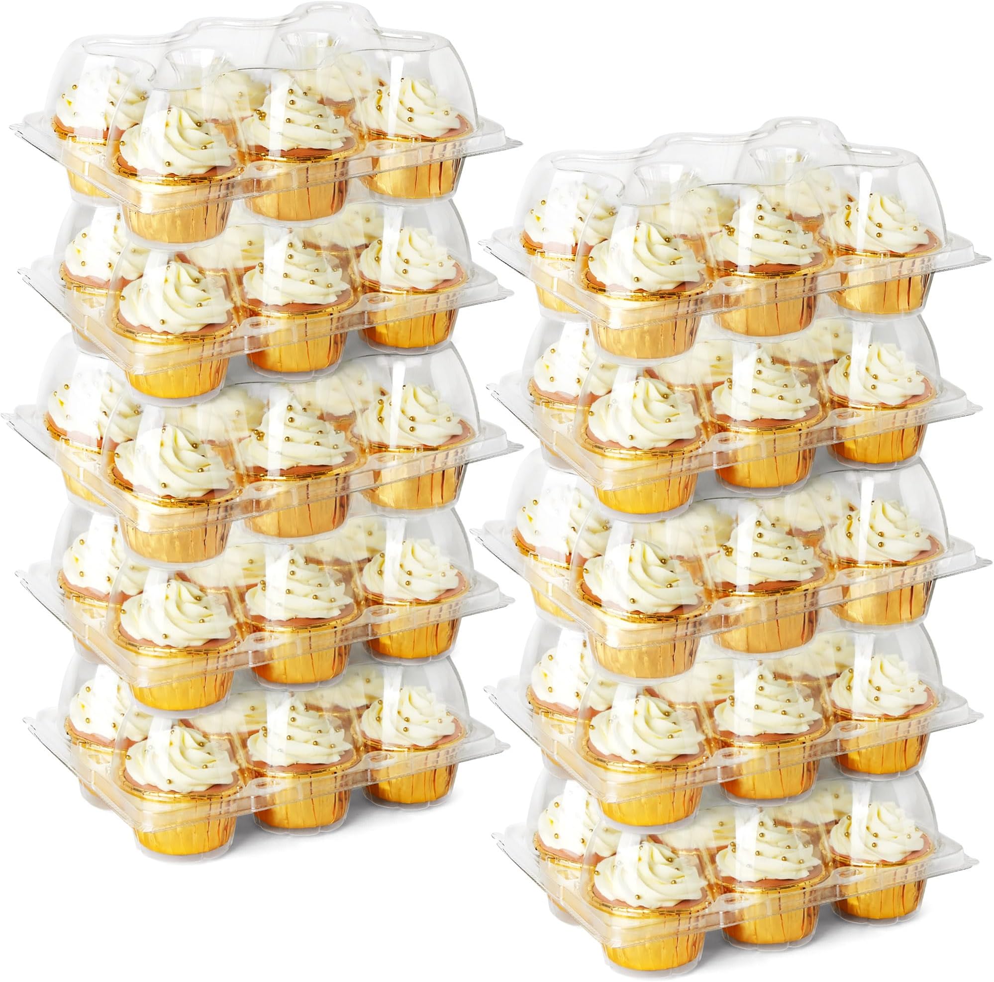 LotFancy (6 Count x 40 Sets) Cupcake Containers, Half Dozen Clear Cupcake Boxes, Thick Plastic Muffin Holders with Detachable Tall Dome Lid, Disposable Cupcake Carriers, BPA Free, Standard Size