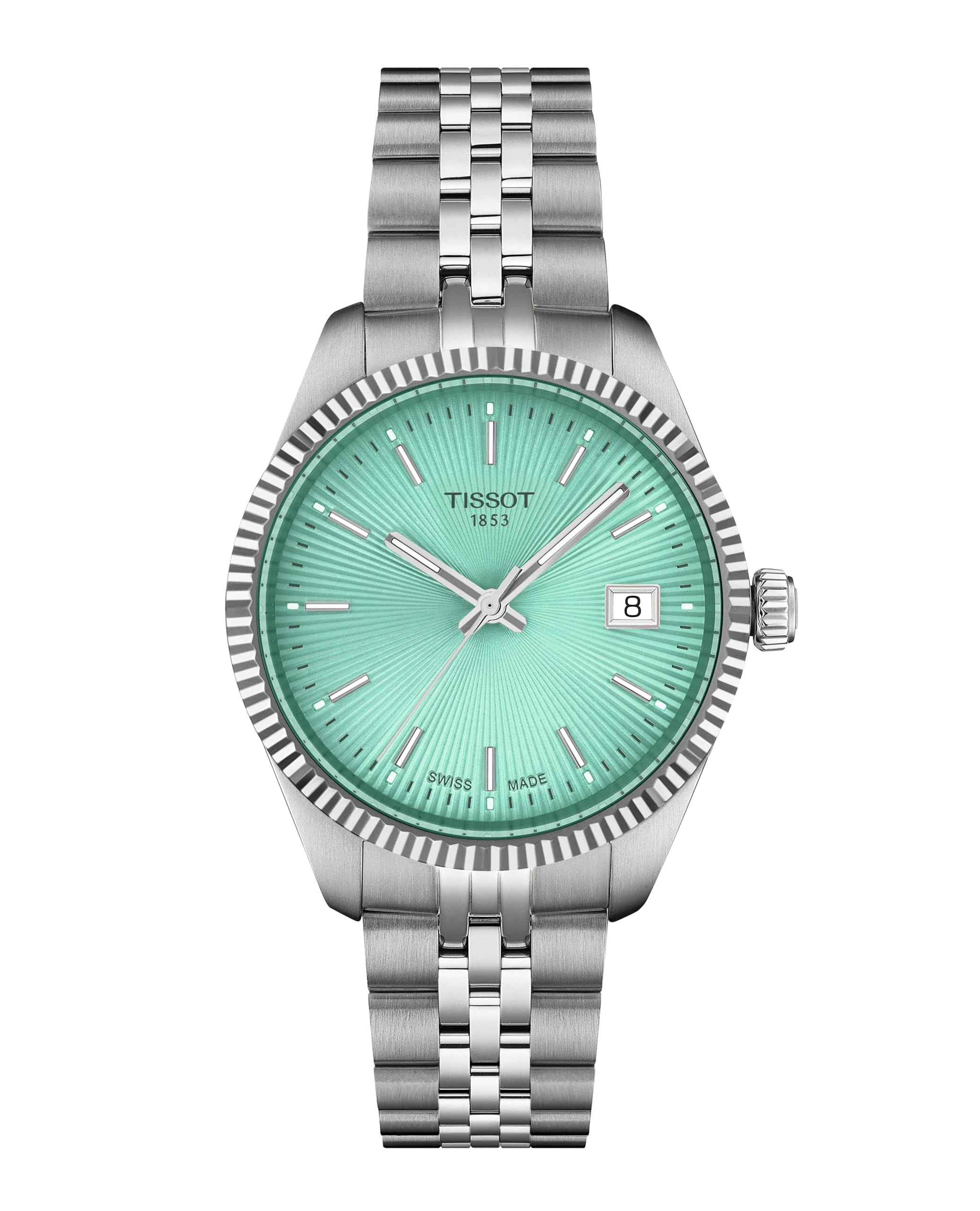TissotBallade, Swiss Quartz Watch for Women, 34 mm, Stainless Steel Case and Bracelet, Mint Green Dial, T1562101109100