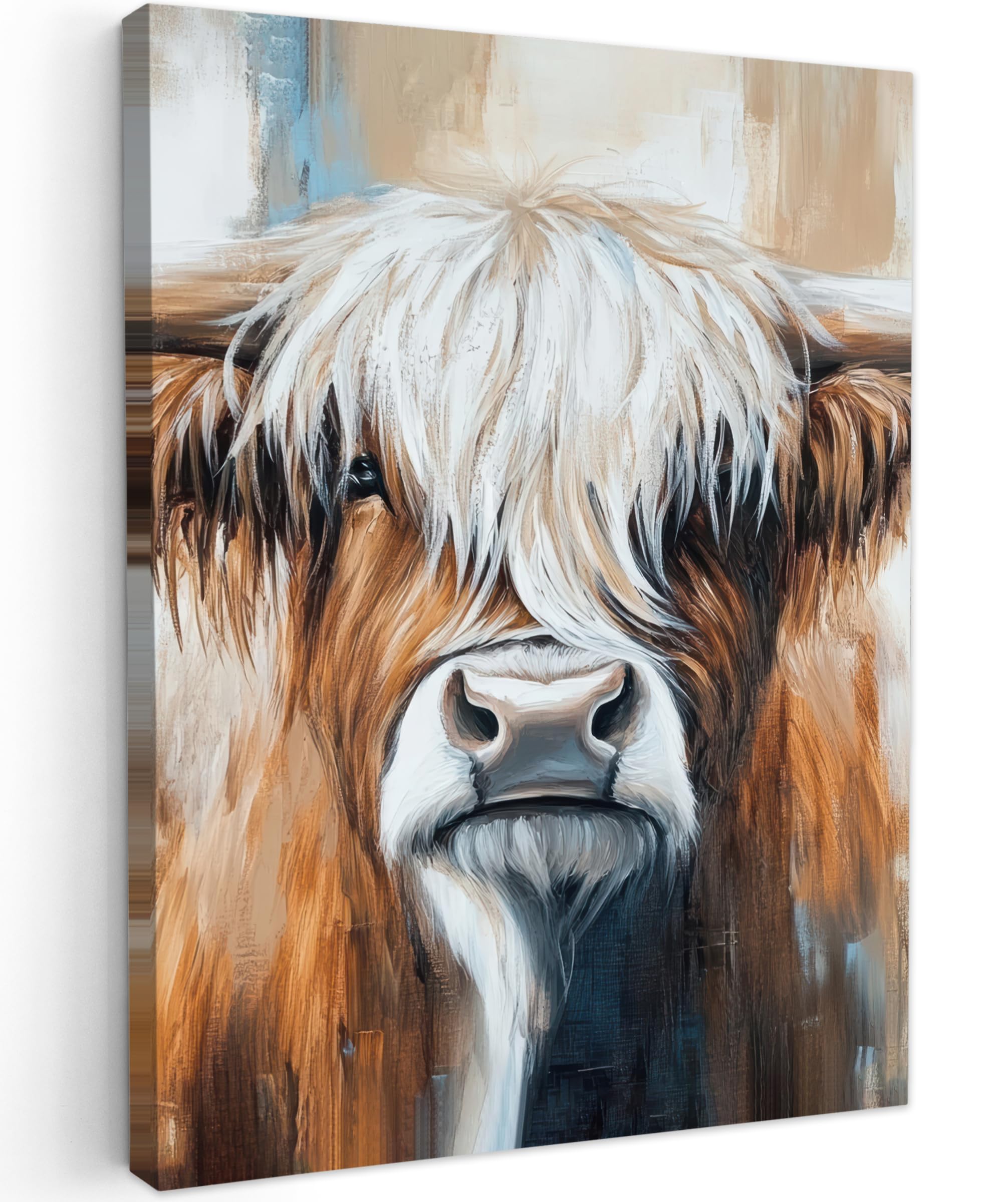 MuchoWow© Canvas Wall Art 20"x28" / 50x70 cm Home Decor Paintings for Living Room Decorations Gifts Hallway Scottish highlander - Street art - Vintage - Cow - Animals