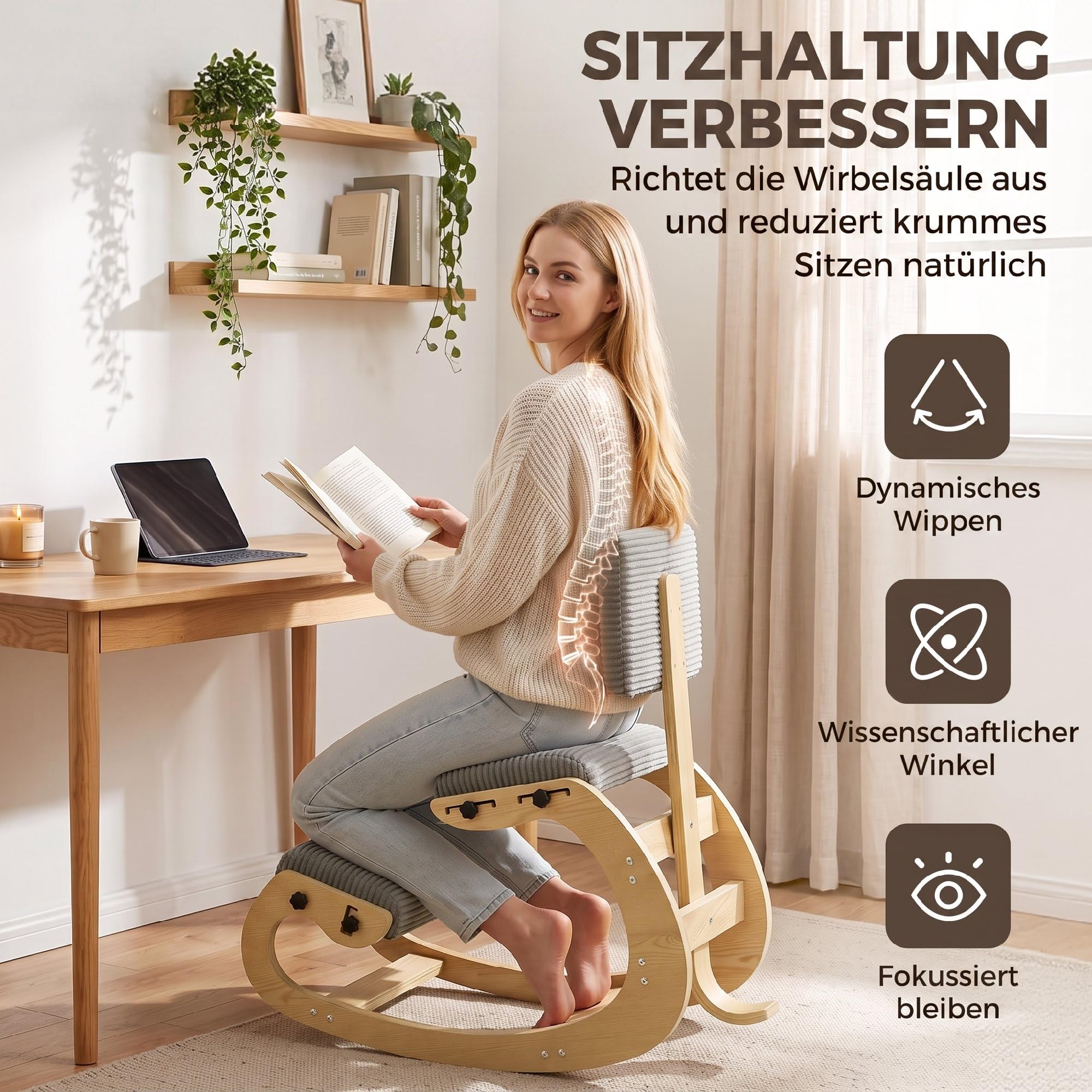 HOMCOM Ergonomiczne krzesło do kolan, taboret na kolana z oparciem, ciemnoszary