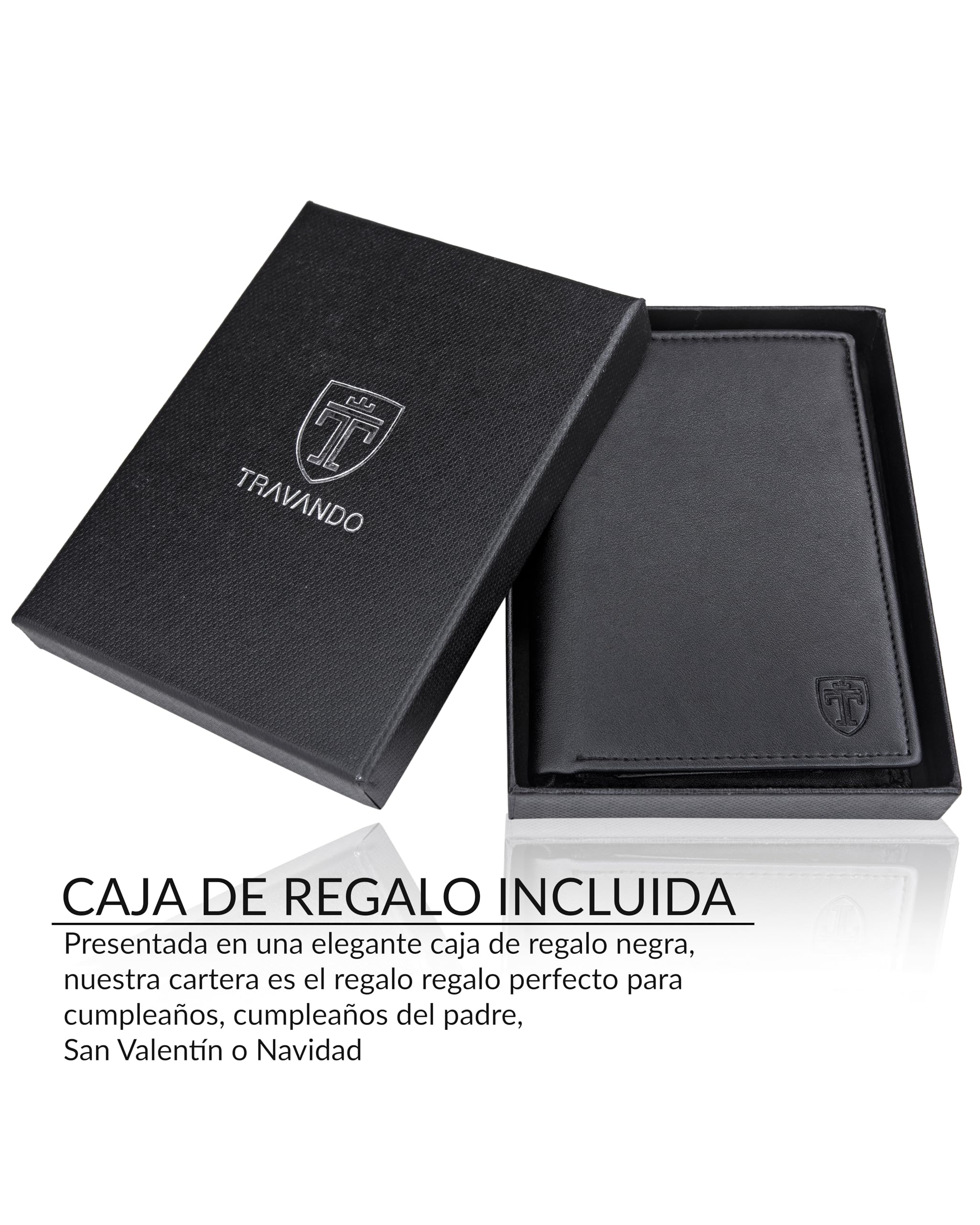 TRAVANDO Cartera Hombre Dublin con Bloqueador RFID Billetera Negra Tarjetero Monedero