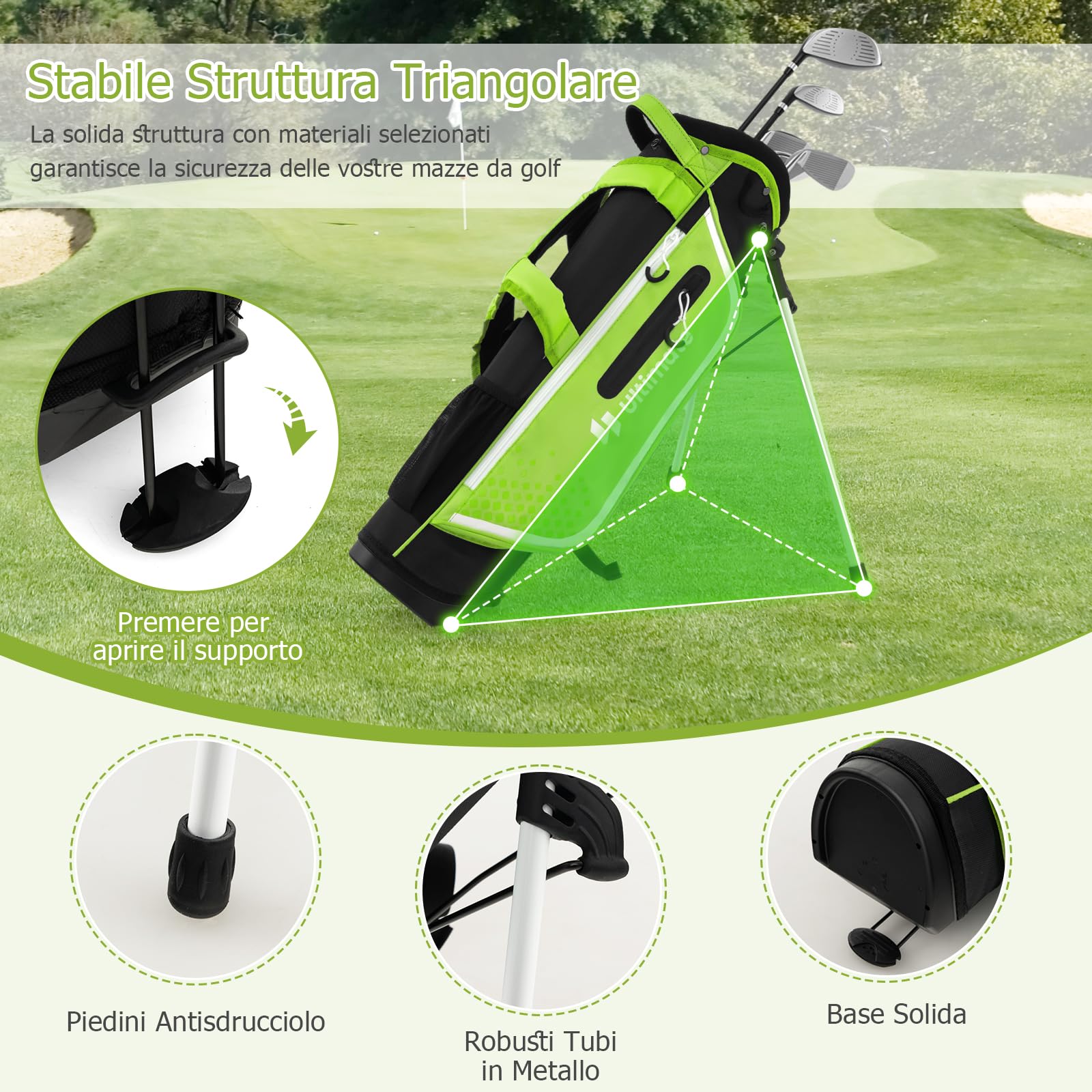 GYMAX Set di Mazze da Golf per 11-13 Anni, Set Completo da Golf Junior con Driver #1 da, Ibrido #5, Ferri #7#9#S e Putter, Grande Borsa da Golf Autoportante