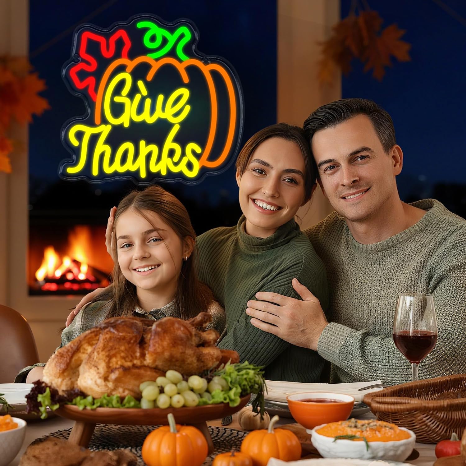 Pumpkin Give Thanks Neon Sign Neon Light Thanksgiving Decorations Give Thanks Neon Sign Window Lights Fall Decor LED USB Pumpkin Lights for Bar Table Living Room Wall Kitchen Mantel - Image 4