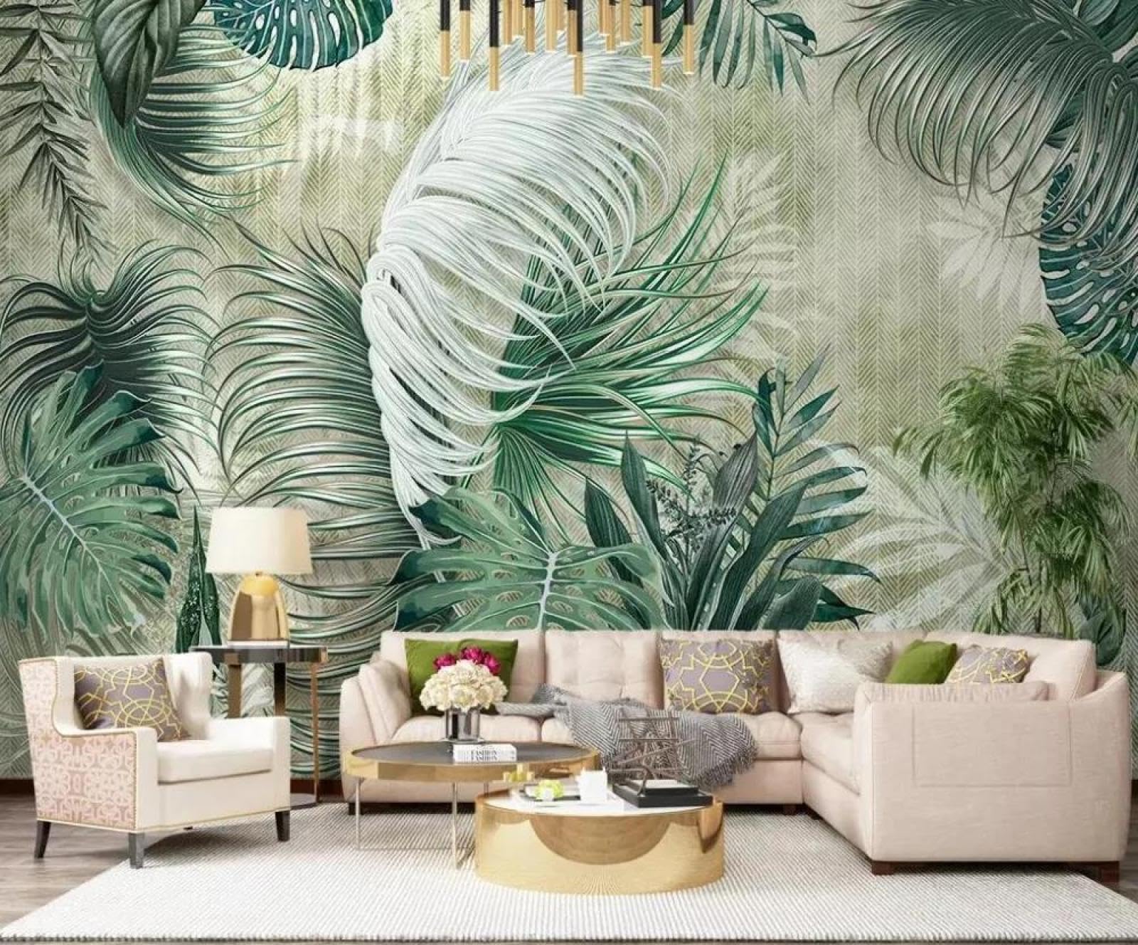 Papier peint mural 3d végétal ILIYA feuilles tissu non tissé chambre salon