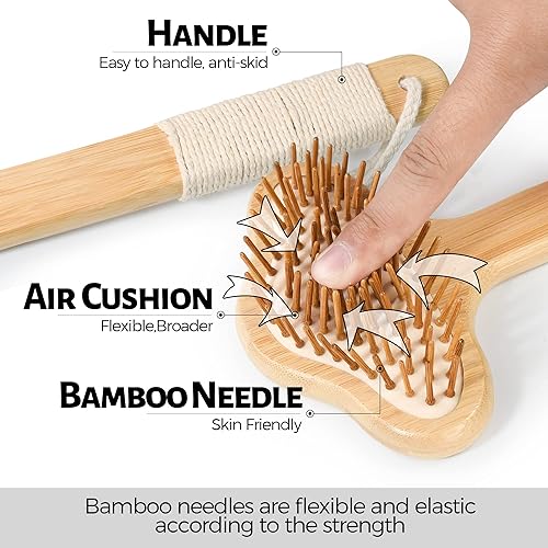 Miniatura 2 de Rascador de espalda de gran tamaño, rascador de bambú extendido, mango curvado de 22.04 pulgadas de largo cabeza más ancha superficie de rascador