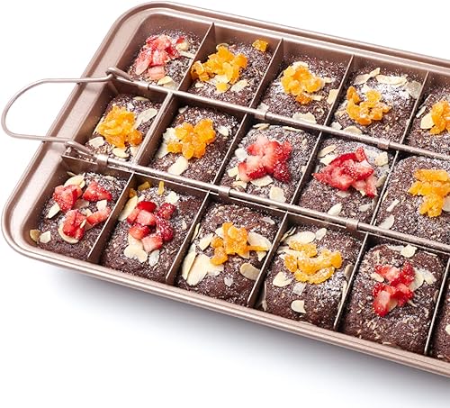 Miniatura 10 de Sartén para brownie con divisores, bandeja para hornear solo todos los bordes, bandeja para brownies de acero para hornear tamaño bocado con