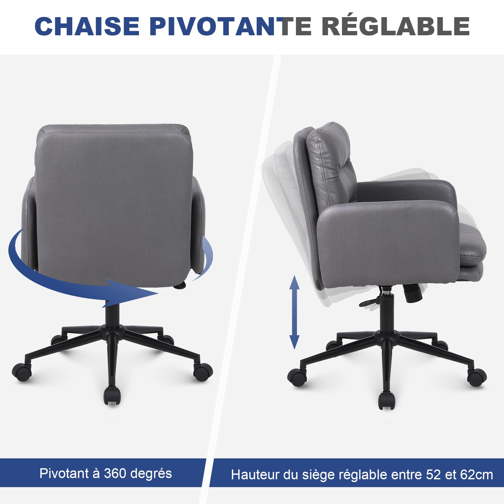 Youhauchair YC-5007DG Chaise de Bureau, Simili Cuir, e#Dark Gray, 61D x 60W x 97H Centimeter