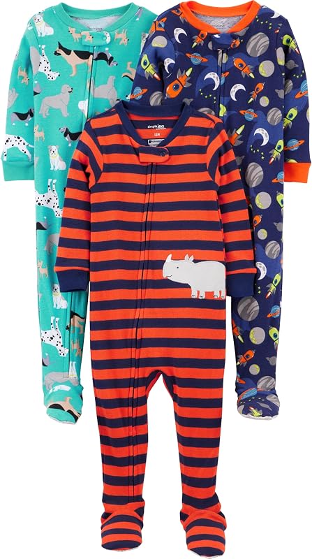 Simple Joys by Carter's Baby Boys - Pack de 3 pijamas de algodón con pies ajustados