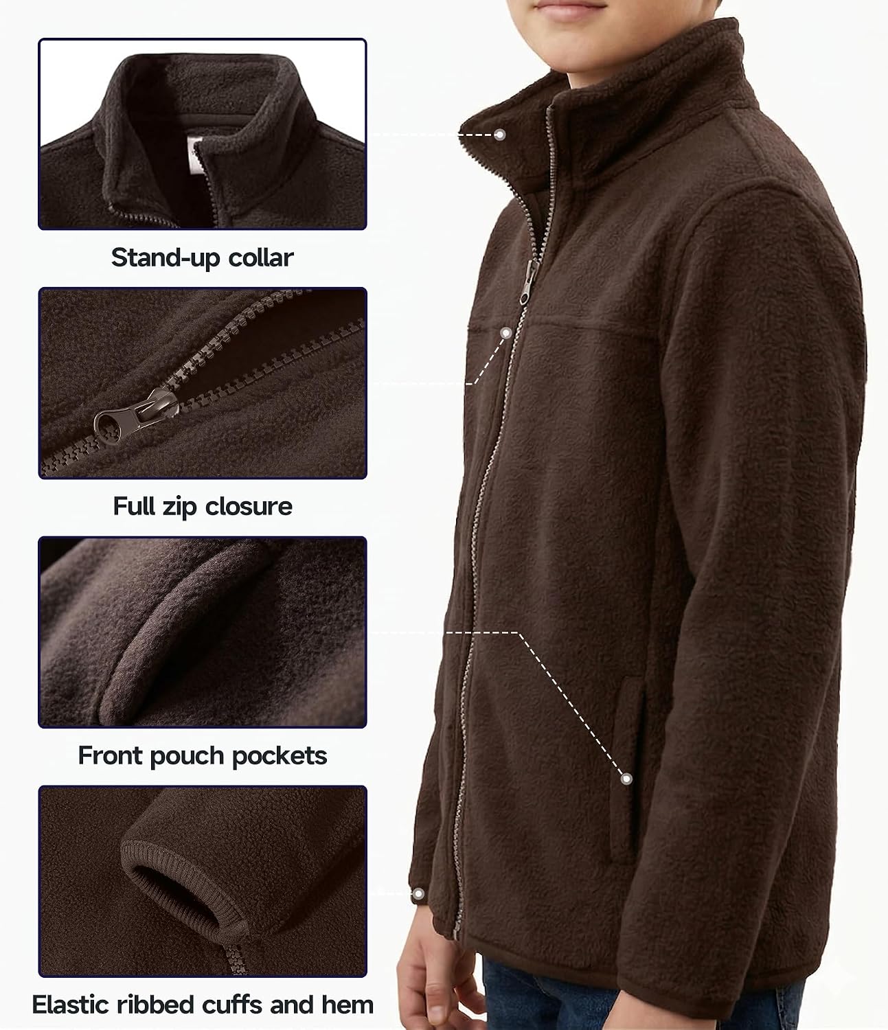 Spring&Gege Youth Solid Full-Zip Polar Fleece Jacket for Children
