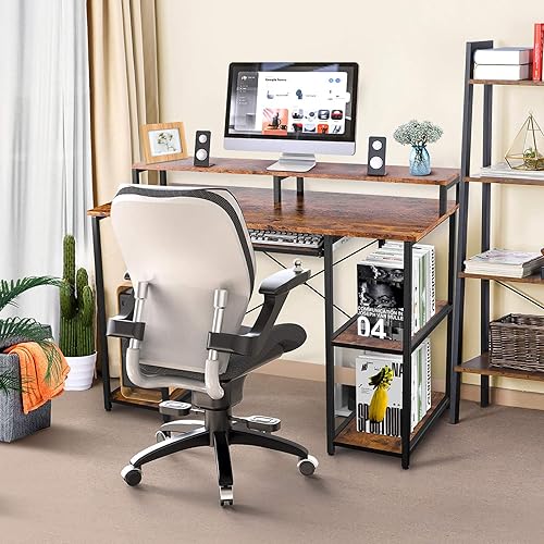 Miniatura 2 de WDT Escritorio de computadora con bandeja de teclado y estante escritorio de estudio para oficina en casa