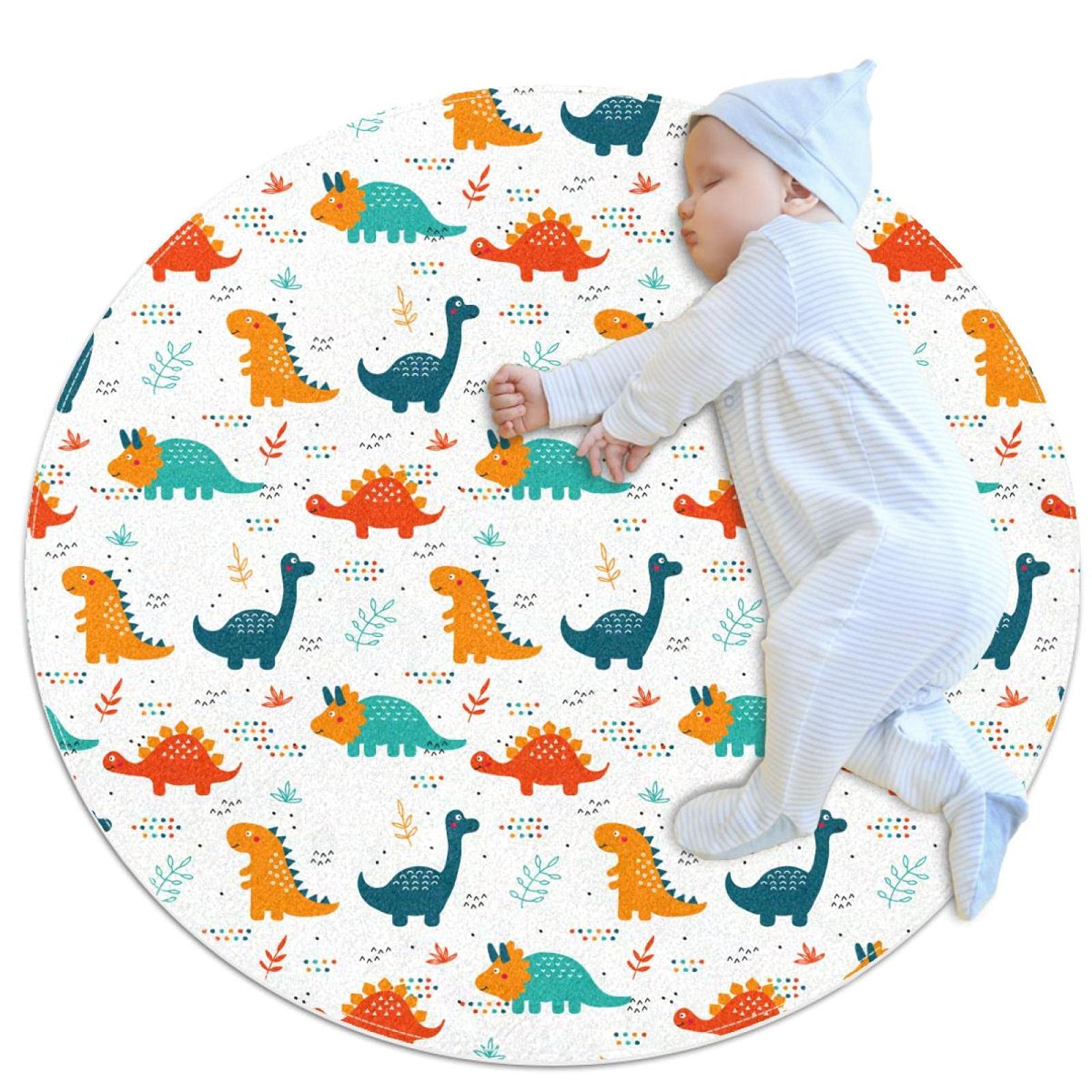 Tapis enfants filles garçons JDEZ dinosaures mignons rond 80cm