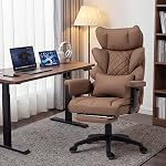Dowinx Big and Tall Office Chair with Pocket Spring Cushion and Lumbar Support,High Back Computer Gaming Chair with Adiustable Ammrests,Executive Desk Chair with Footrest(Pu-Brown)