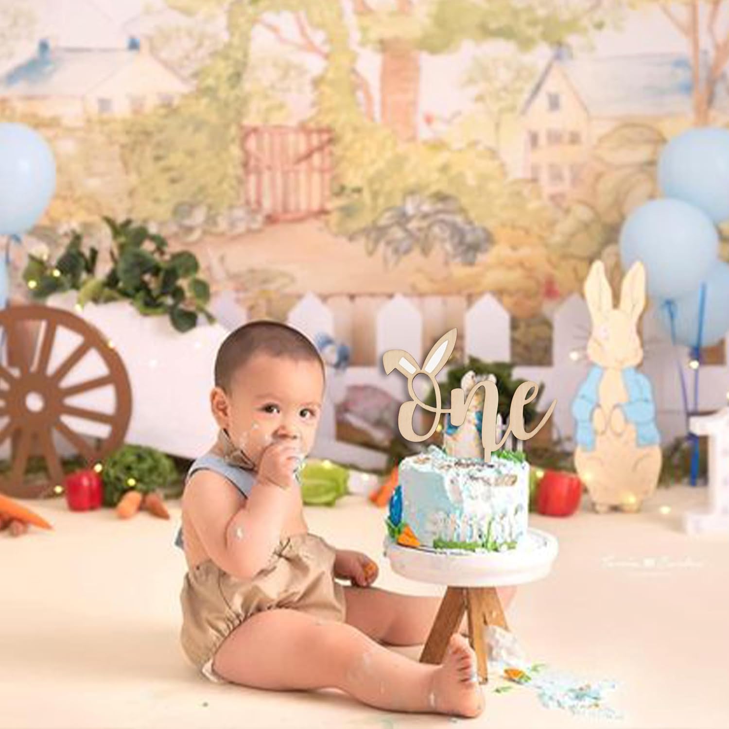Bunny One Cake Topper - Easter Rabbit Theme Cake Topper, Some Bunny is One, Spring Easter First Birthday Party Cake Decorations for Cake Smash, Photo Props...