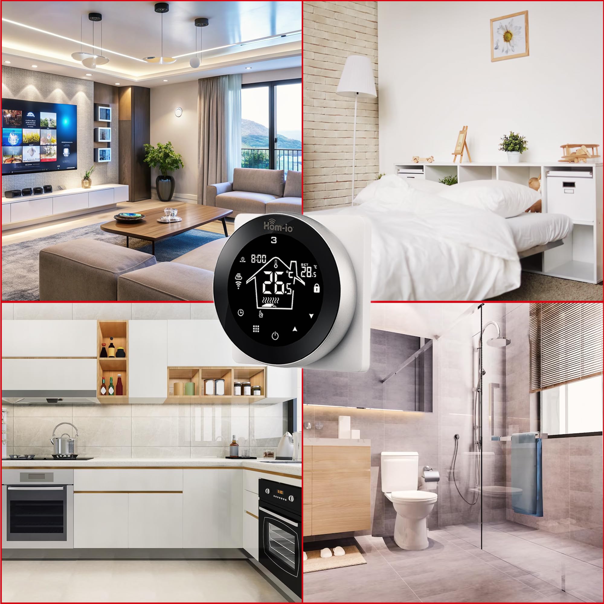 Hom-Io | Cronotermostato Smart Wi-Fi PLUS per Caldaia e Boiler a Gas, Termostato Digitale, Imposta e Gestisci La Temperatura, Programmazione Settimanale, Display LCD Touch
