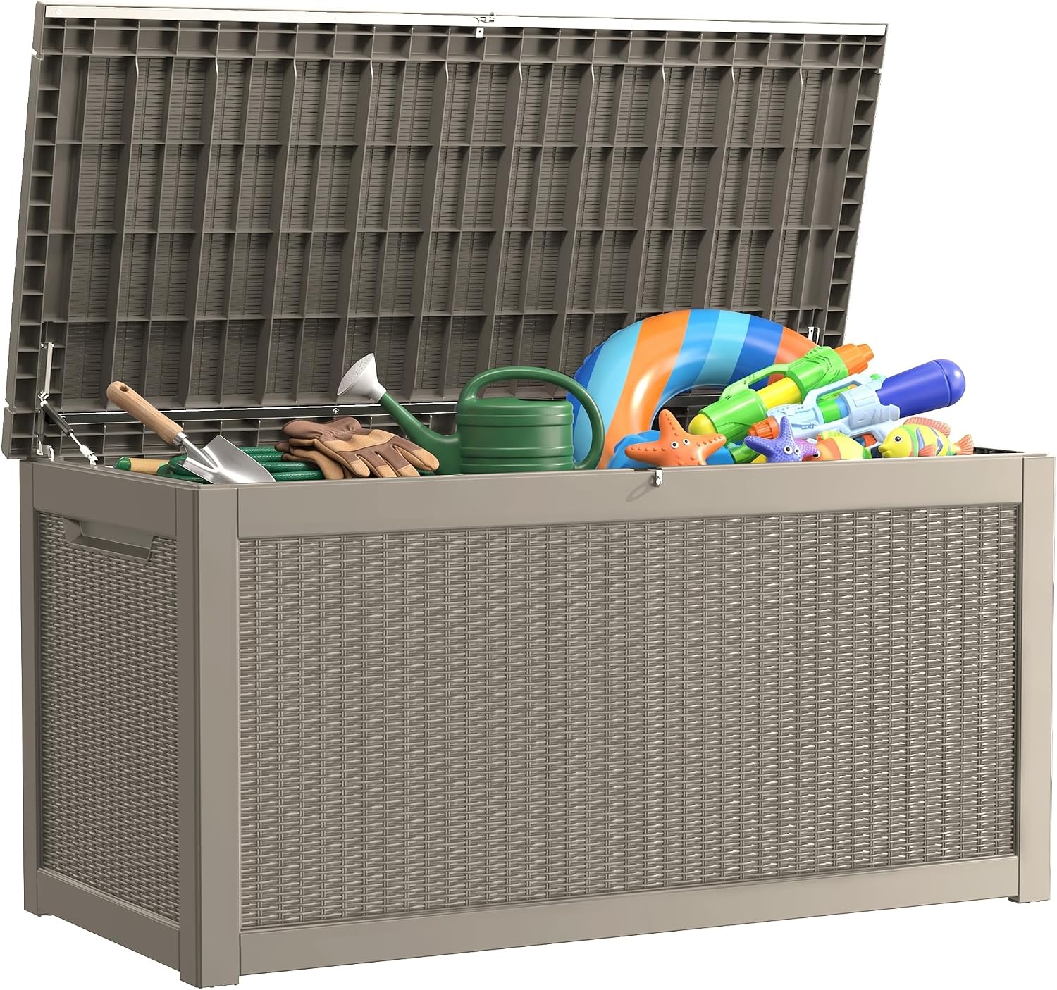 320 Gallon Outdoor Storage Box Waterproof, Lockable Resin Deck Box Large Storage Bin for Patio Furniture Cushion, Garden Tools, Pool Accessories, UV-Resistant Outside, Grey