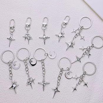 GANDC Aesthetic Star Moon Keychain Cute Dainty Stainless Steel Key