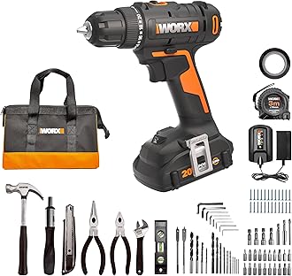Worx 20V 3/8" Cordless Drill Driver with 84 Piece Accessory Kit, 2-Speed Variable Drill Bit Set 265 in Lbs Torque 20+1 Clutch, Compact Lightweight Keyless Screwdriver