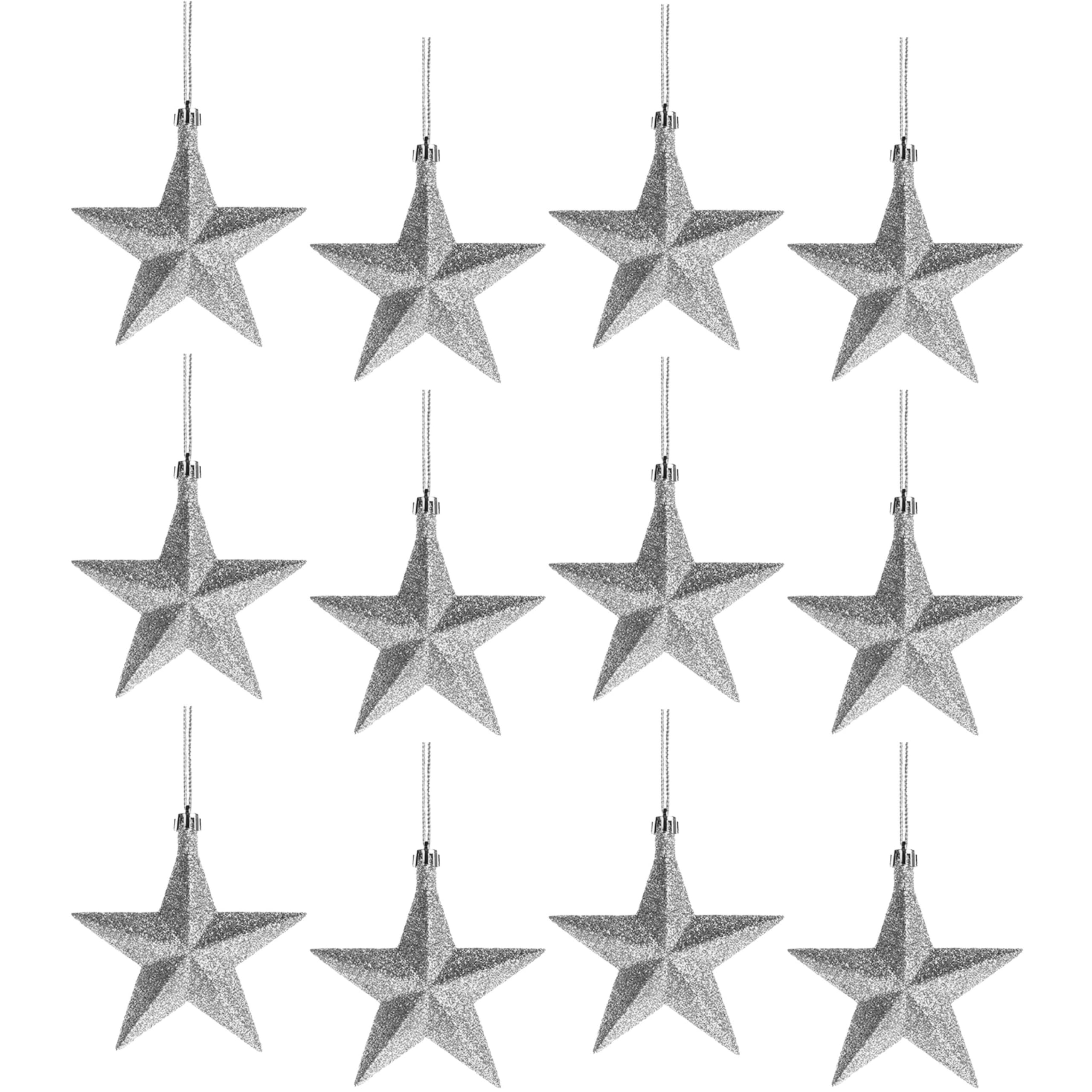 Lizzy | Christmas Tree Decorations | 8 Pack, Multicolour, Plastic | Glittered Star Ornaments, Lightweight, Child and Pet Safe, Indoor Outdoor Use | Festive Christmas Decoration