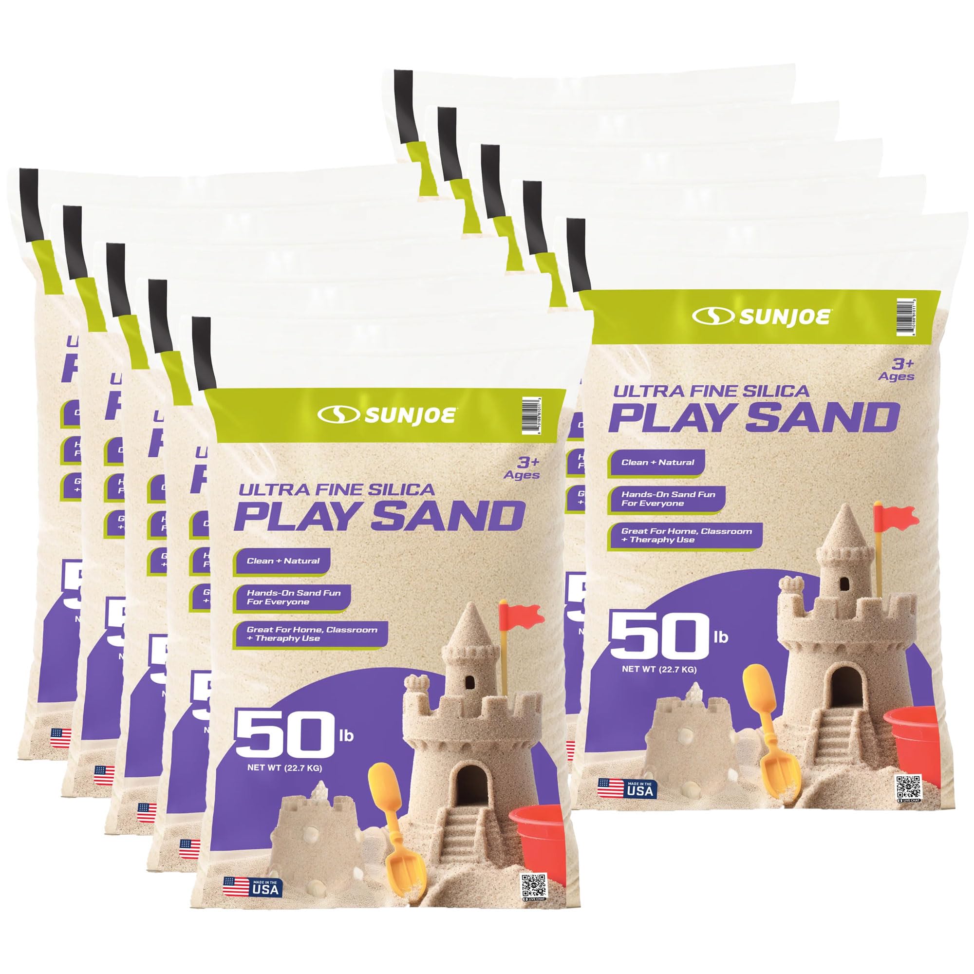 Sun Joe Silica Play Sand for Sandbox, Ultra Fine, PLYSAND50, 10 Pack