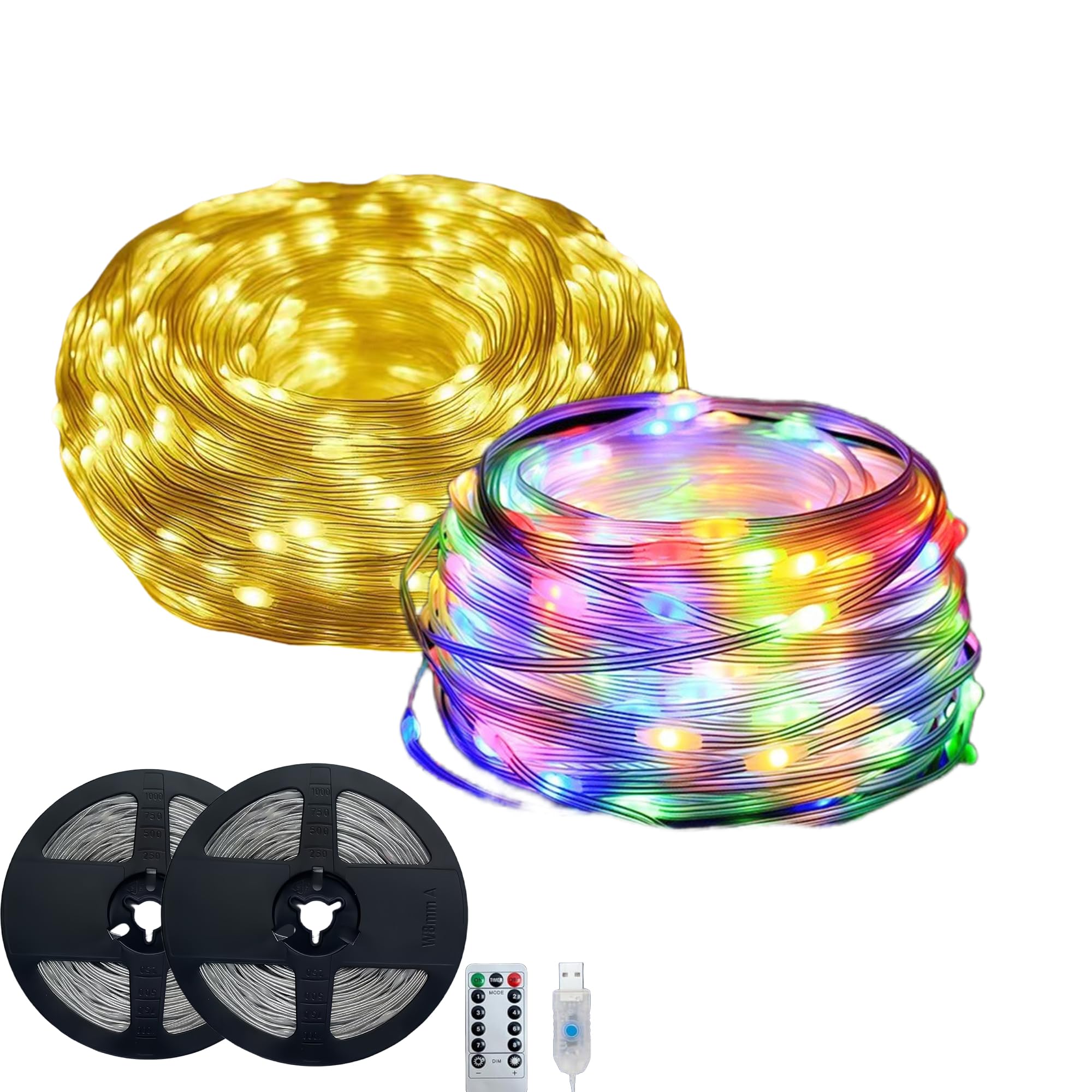 Clearhill 2pack Fairy Lights 10M/32 FT White and Warm 100LED USB Soft Wire String Lights, Waterproof with Remote & Timer, 8 Modes Lights for Christmas Tree, Indoor Outdoor Decoration