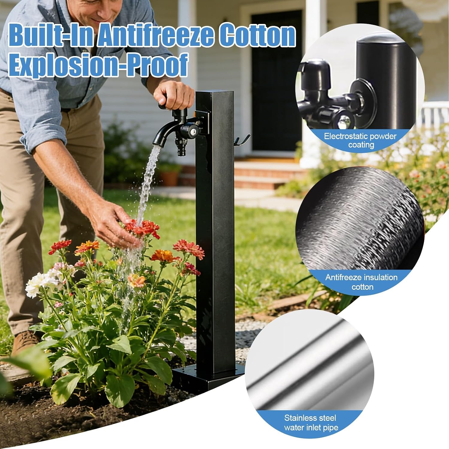 Vertical Square Garden Water Column, Outdoor Faucet Water Column Double Outlet Faucet, Water Dispenser Hydrant Water Feature Fountain for Irrigation and Wa(95cm/37.4in)
