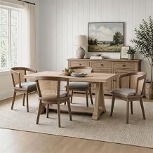 Kmax Modern Rattan Dining Chair Set of 4 Farmhouse Semi Barrel Dining Room Chair Wooden Upholstered Chair Oak Finish for Living Room Kitchen, Walnut/Grey Seat