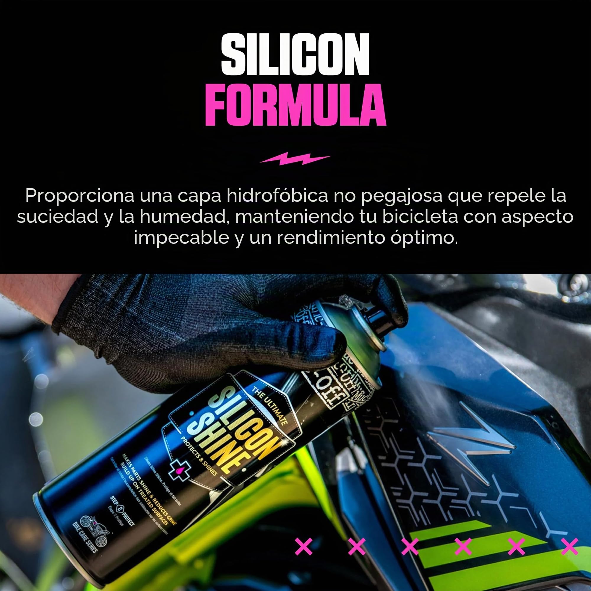 Muc-Off Silicon Shine Abrillantador de Moto de Silicona Líquida, 500 ML - Spray Protector de Moto Abrillantador para un Acabado Luciente - Protege y Ayuda a Prevenir la Adherencia de la Suciedad