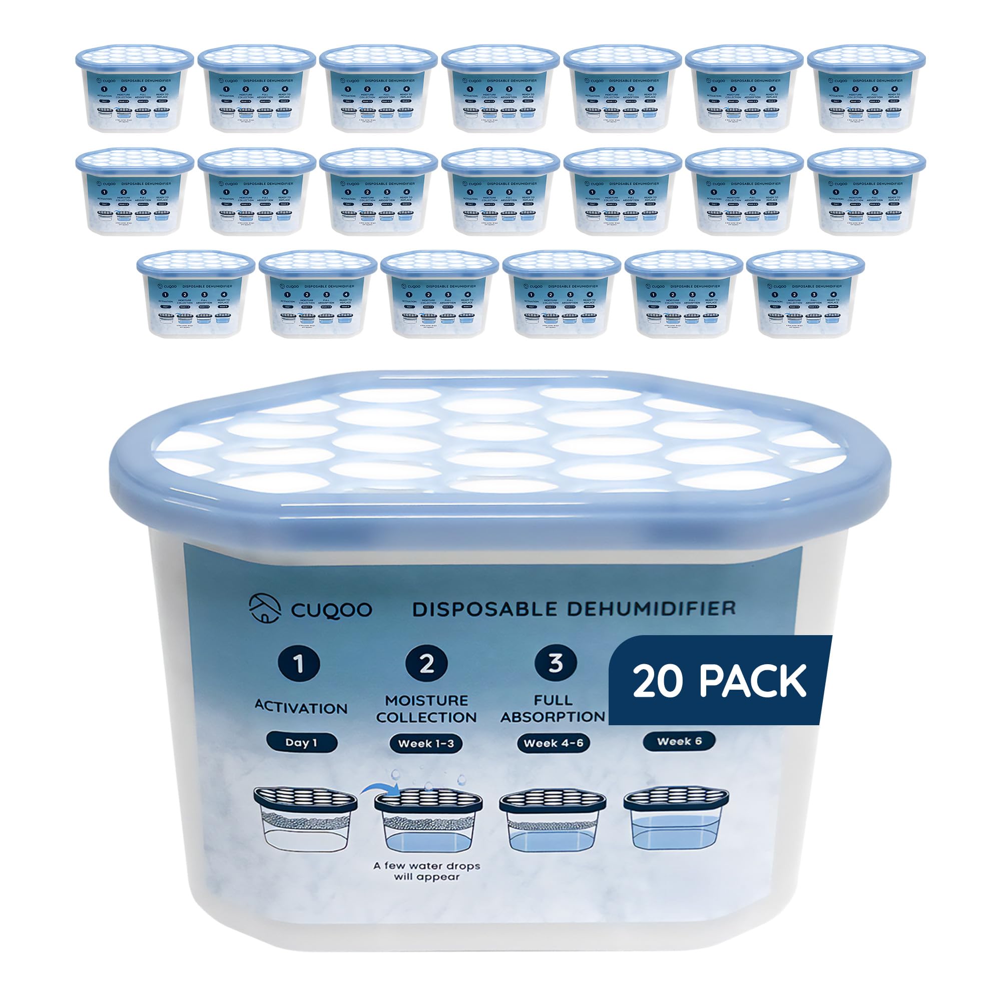 CUQOO Disposable Dehumidifier for Home 500ml, Pack of 20 Moisture Absorber Dehumidifiers for Damp, Mould, Kitchen, Wardrobe, Bedroom, Caravan, Office, Garage, Bathroom - Mini Condensation Absorbers โ image 1