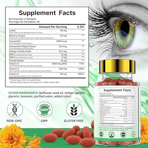 Miniatura 4 de Suplemento de luteína y zeaxantina, vitaminas de luteína para los ojos que apoyan la claridad de la visión, salud macular, comodidad para los ojos