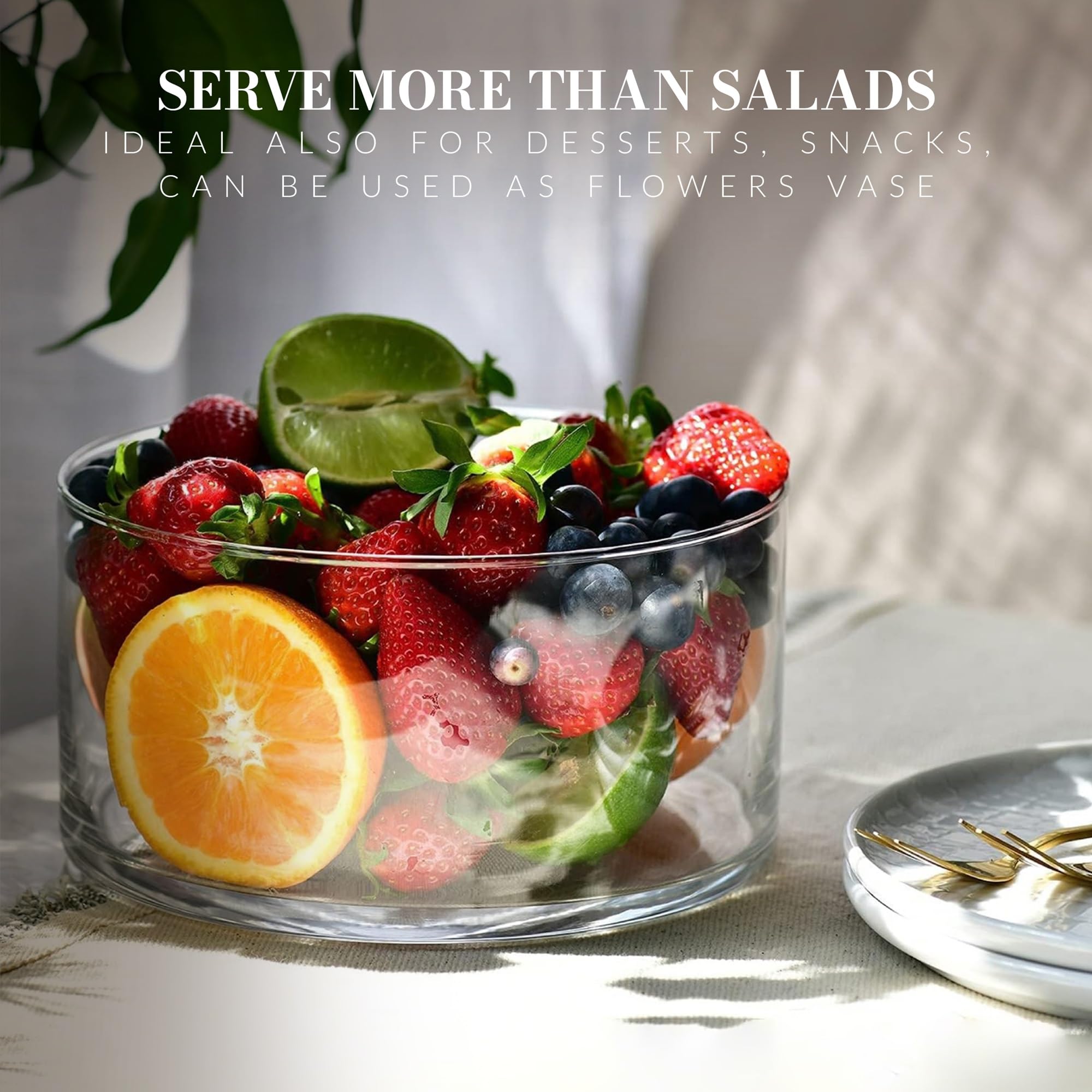 KROSNO Ensaladera de cristal, 24 cm, Hecho a mano, Colección Glamour | Bol ensalada, frutero, aperitivos, cocina, Cristal sin plomo, Apto para lavavajillas, Cristalería elegante, Idea de regalo