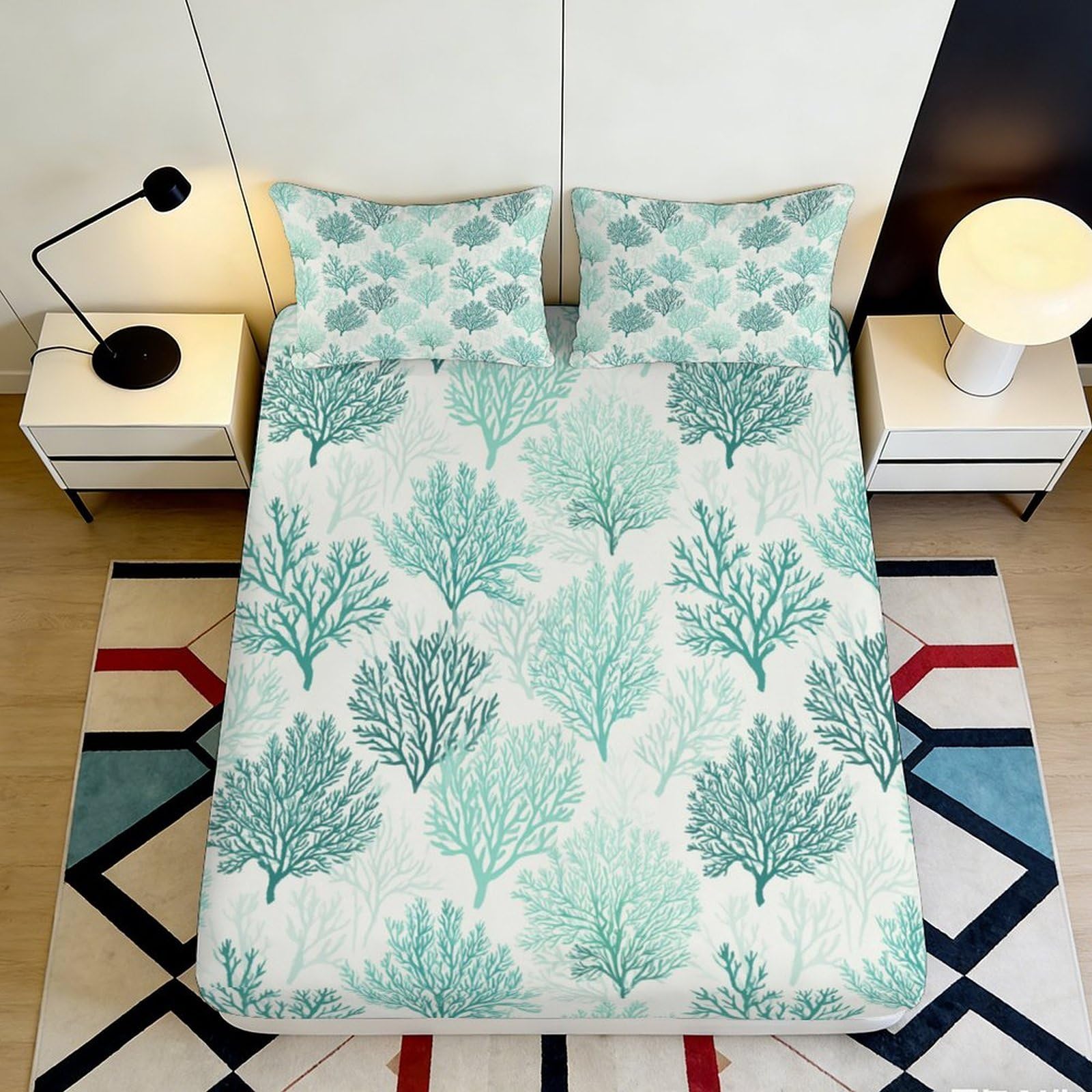 Dhbaneiok Style-1 3D Printed Green Botanical Fitted Sheet Microfiber Soft Breathable Leaf Pattern Bed Sheet For Bedroom Guestroom Decor 90X200x25cm