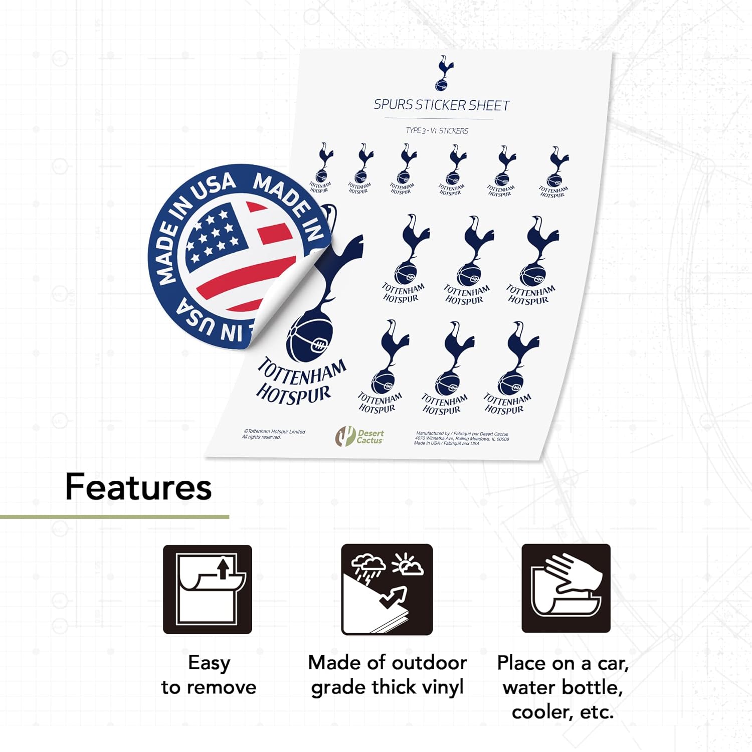 Desert Cactus Tottenham Hotspur Spurs Sticker Football Soccer Vinyl Decal Laptop Water Bottle Car Scrapbook Sheet T3 (Type 3-1) - Image 4