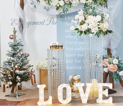 Miniatura 4 de Soporte de flores de columna de acrílico con cuentas de cristal de araña, 2 piezas de 31.5 pulgadas, jarrones altos de acrílico para centros de